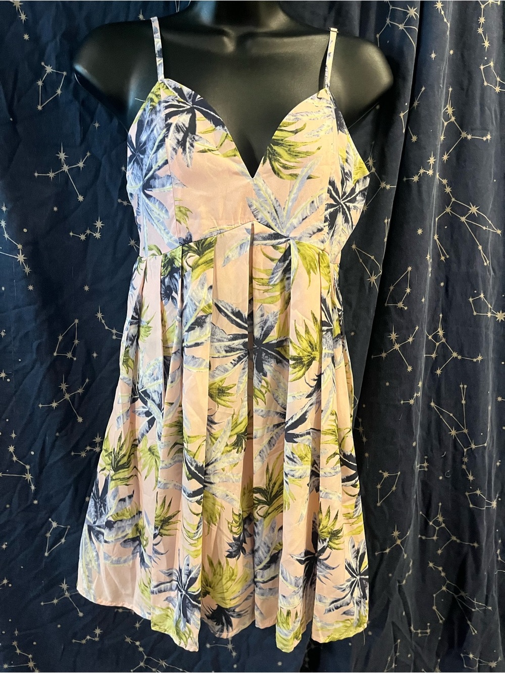 Tobi Pink Palm-Print Spaghetti Strap Mini Dress